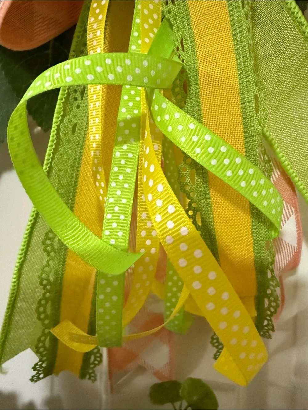 Peach & Green Spring Floral Wreath with Ribbon Bow
